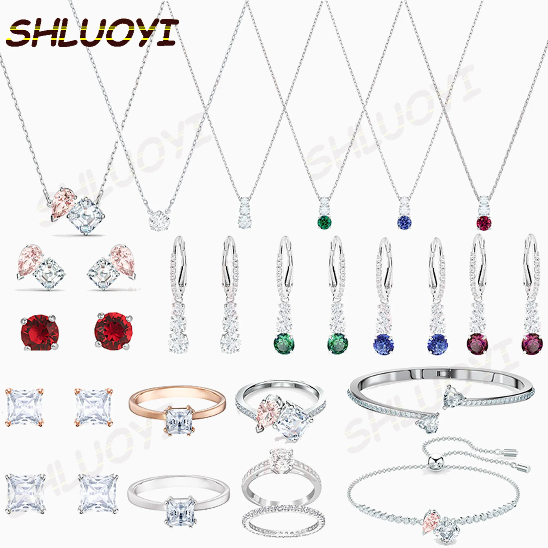 

High quality SWA classic new pink, blue, green, red charm round heart-shaped female Pendant Necklace exquisite birthday gift