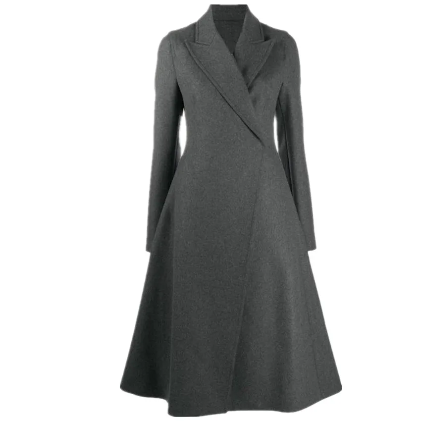 

Винтажное шерстяное пальто, женская модная юбка, Стильная осенне-зимняя тонкая Длинная Верхняя одежда