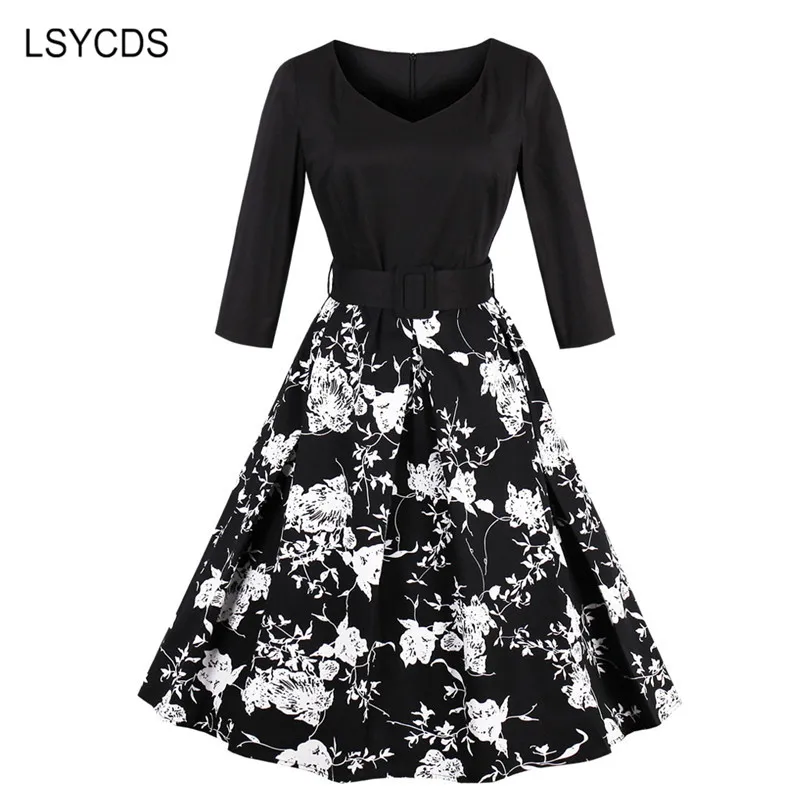 

LSYCDS 2022 Fall Elegant Vintage Dress for Women Sexy V-Neck Female Dress Work Casual Party Retro Ladies Dresses Vestido