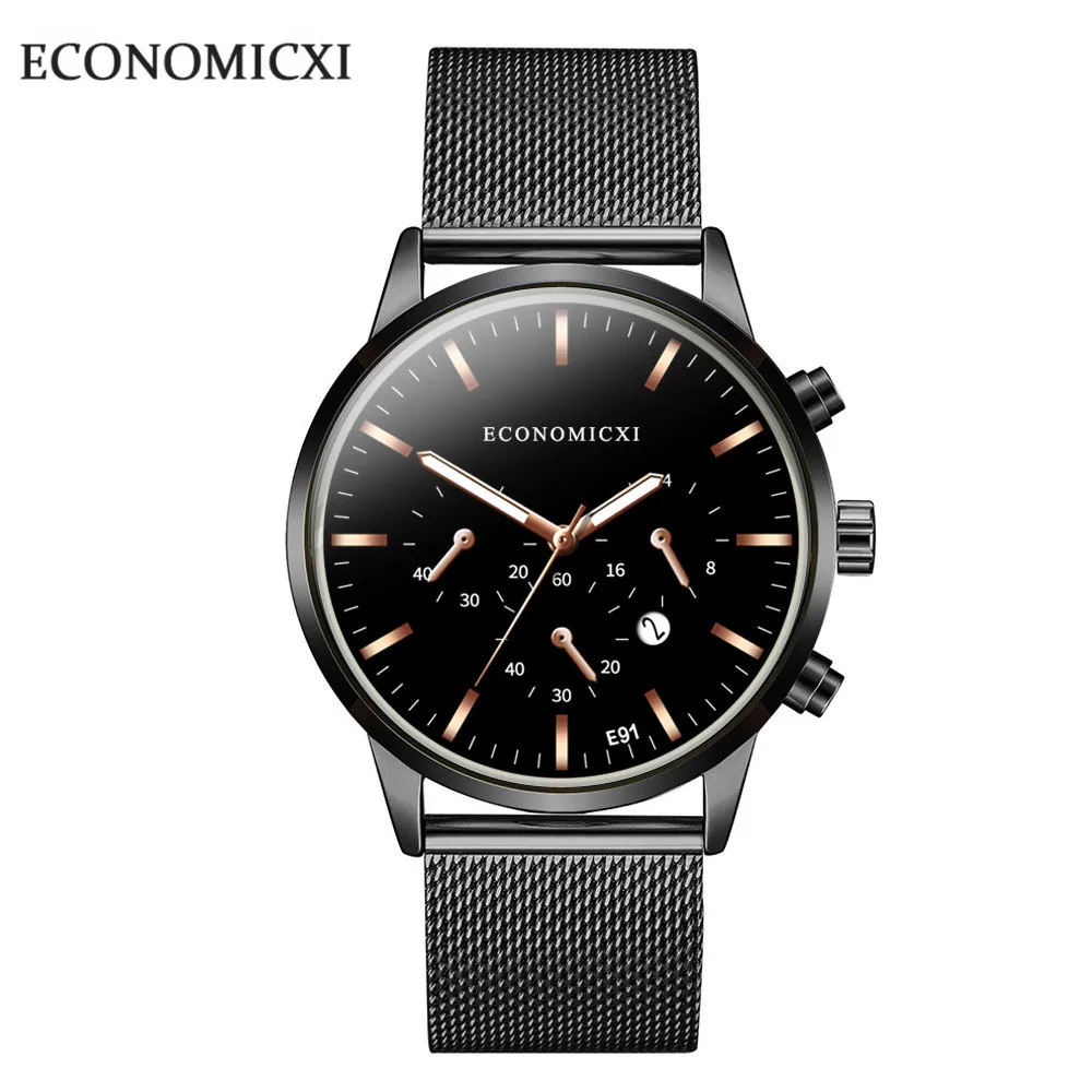 

Business Men's Quartz Watch Waterproof Black Alloy Strap Casual Luminous Hands Calendar Alloy Dial Watches Men Gift Wrist Watch