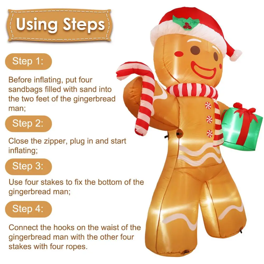 OurWarm-figura de luz nocturna para hombre, mu&ntilde;eco inflable de jengibre para jard&iacute;n al aire libre, decoraciones de fiesta de Navidad para el hogar, 2020 pies, 8 pies-3