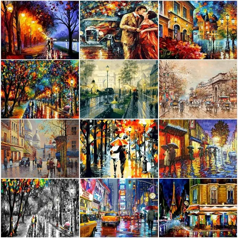 

Oil Painting By Numbers Street DIY On Canvas For Drawing Acrylic Paint Pictures Coloring By Number Landscape Home Decor Art Gift