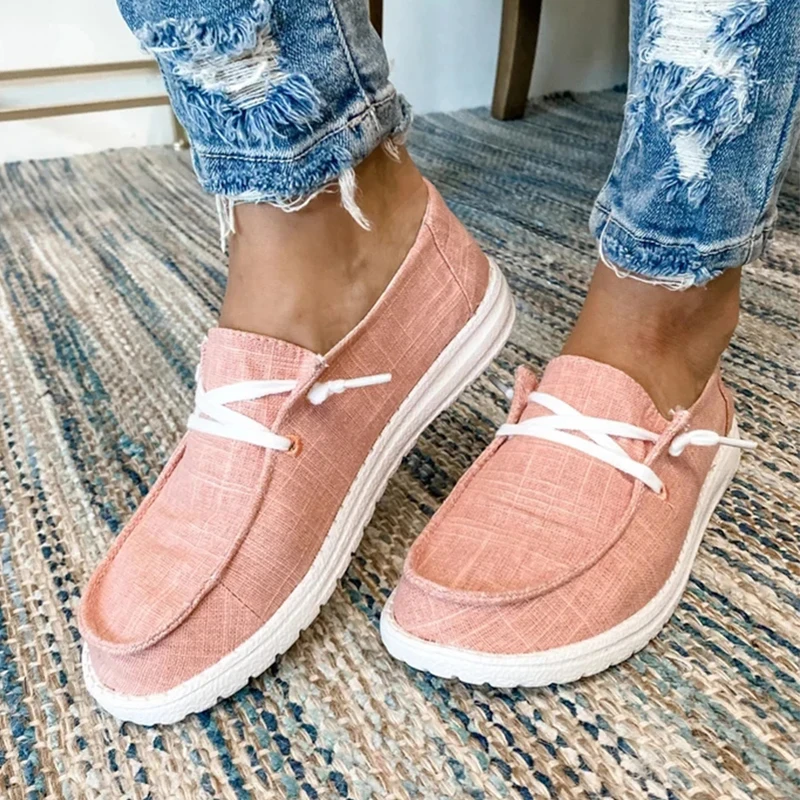 

Canvas Shoes Women Lace Up Sneakers 2020 Summer Ladies Loafers Soft Breathable Casual Shoes Solid Female Flat Shoes Plus Size