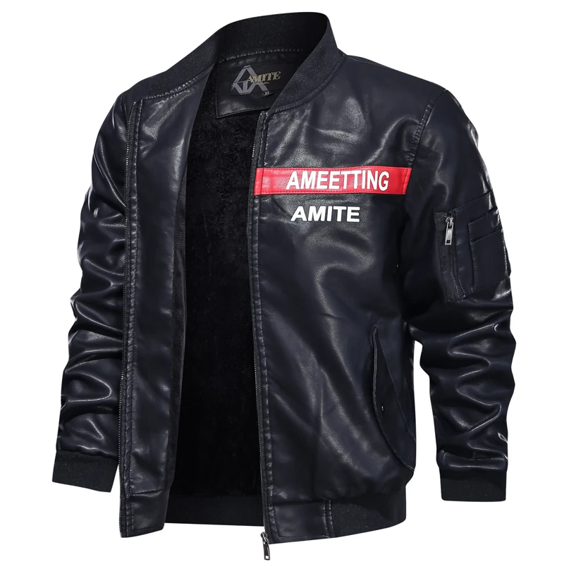 New Men Leather Jackets Brand Clothing Autumn Winter Casual Embroidered Aviator Jacket Motorcycle Pu Biker Coats | Мужская одежда