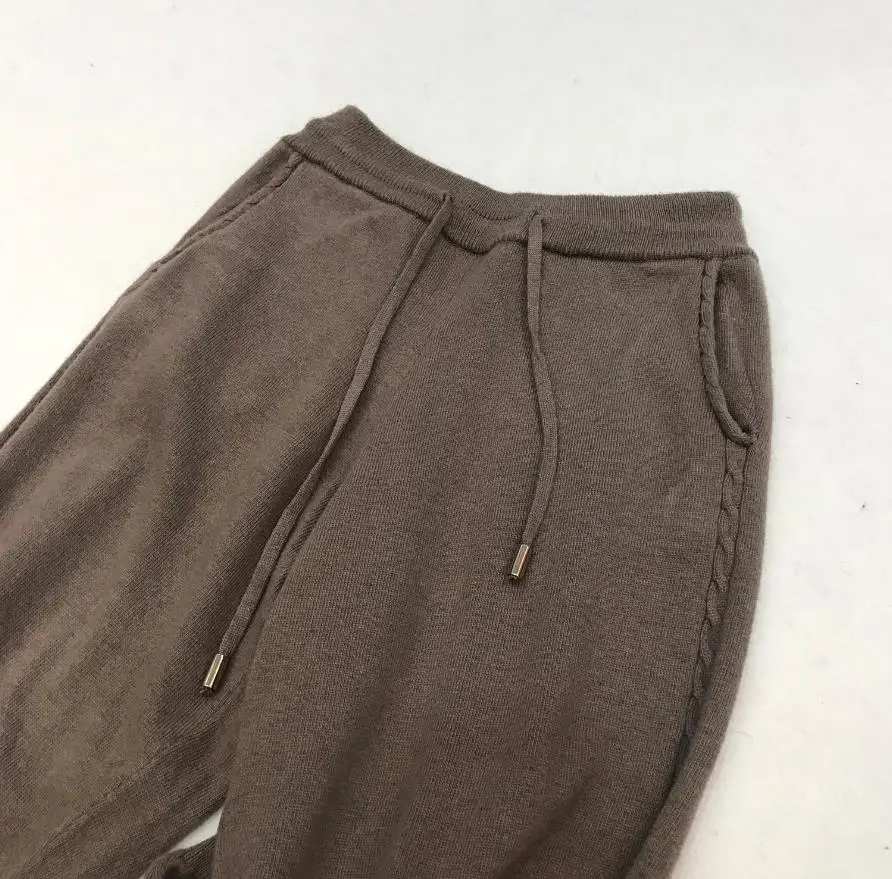 30%Wool + 45% Cashmere Knit warm Suits twist knit cashmere wool Sweater + Mink Cashmere Trousers Leisure Two-pieces sets wq359