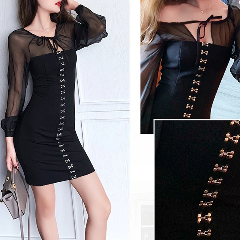 INDRESSME Новинка года Vestidos для женщин Sexy Глубокий V средства ухода за кожей Шеи Длинный кружевной рукав спинки выдалбливают кружево платье Вечерние клубн