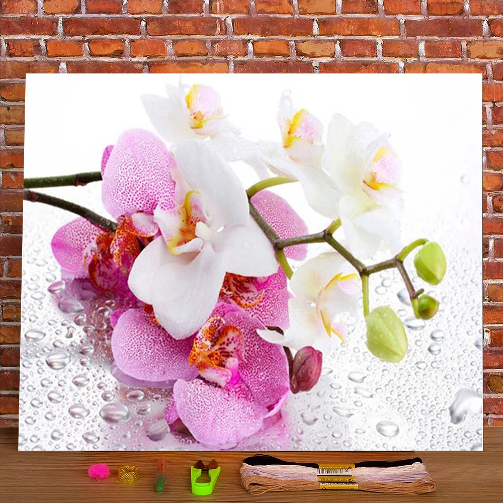 

Flower Orchid Printed Fabric 11CT Cross Stitch DIY Embroidery Patterns DMC Threads Needlework Handmade Handicraft Stamped