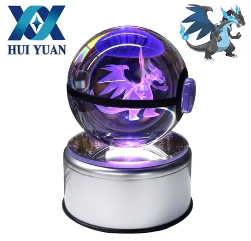 Super fire dragon 8 см драконовый 3D Хрустальный шар Pokemon Go светильник стеклянный шар гравировка круглый с черной линией светодиодный шар красочная база детский подарок - Цвет: Super fire dragon