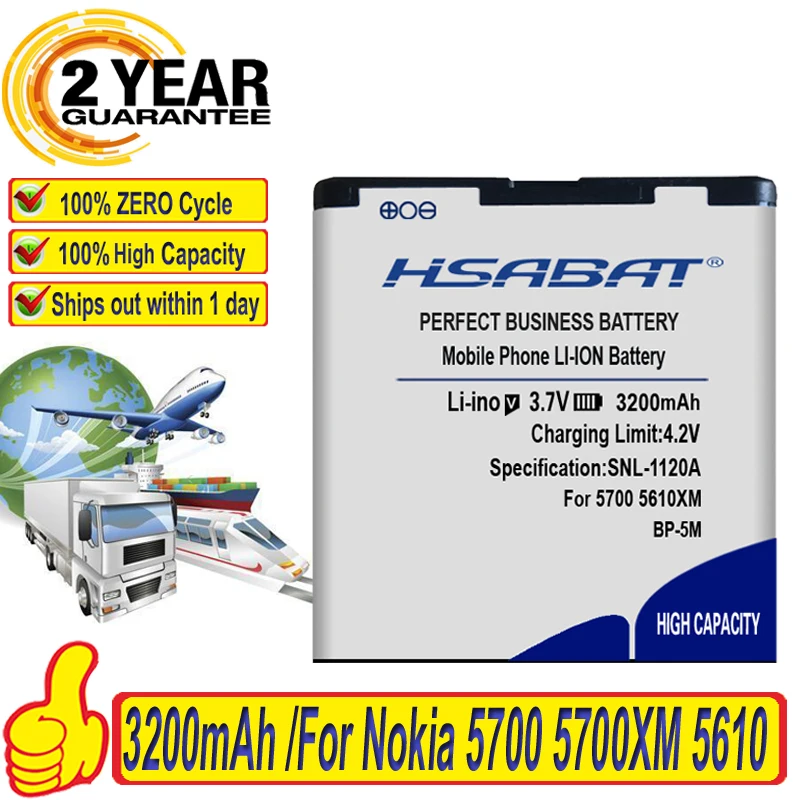 HSABAT 100% новый топ бренд 3200 мАч аккумулятор для Nokia 5700 5700XM 5610 5610XM 6110n 6220c 8600 7390 s BP