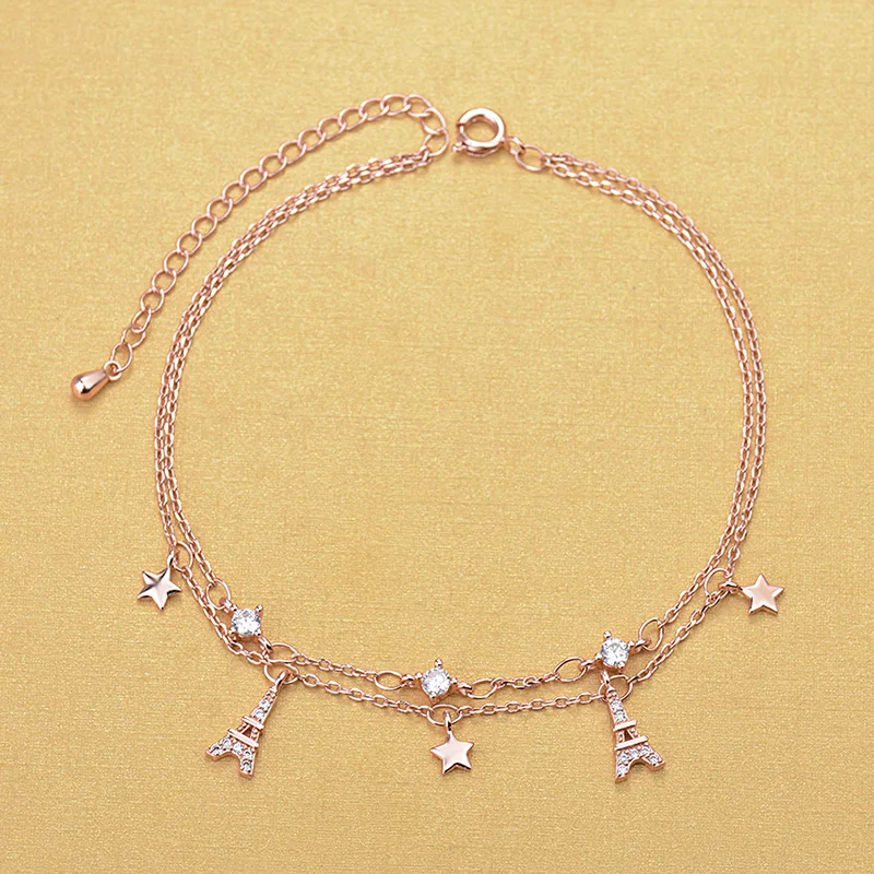 Высококачественные браслеты на ногу в Корейском стиле из розового золота со