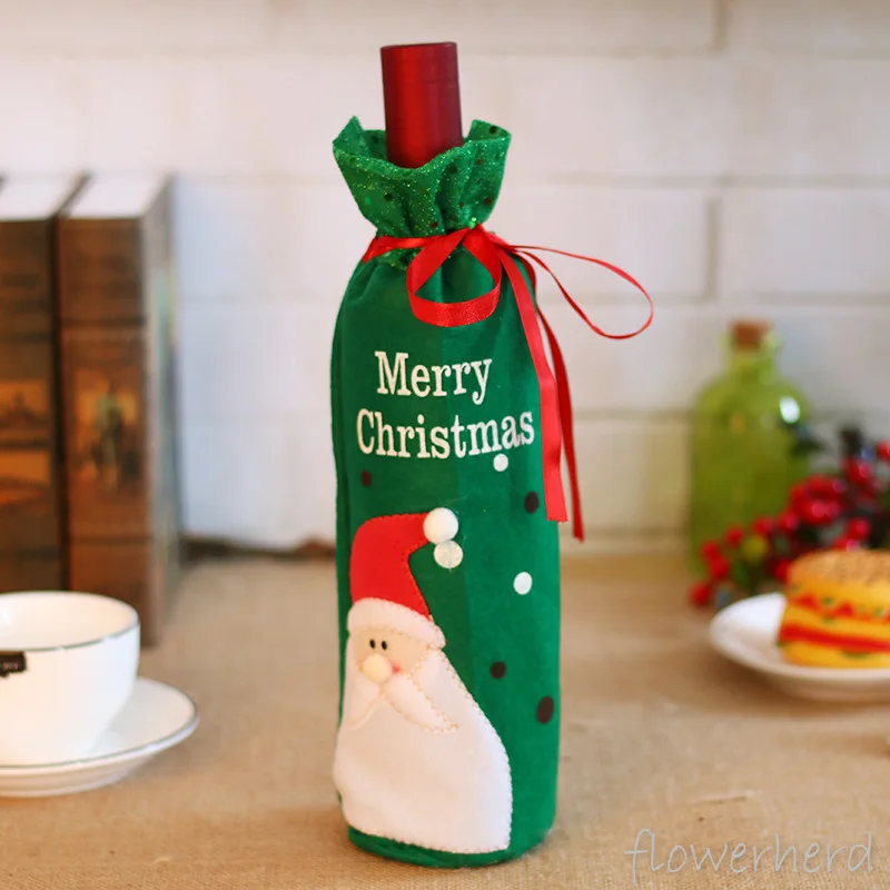 

Merry Christmas Decors Decorative Wine Bottle Covers Gift Bag Santa Snowman Sequin Red Wine Bottle Bag Ornanments Xmas Navidad