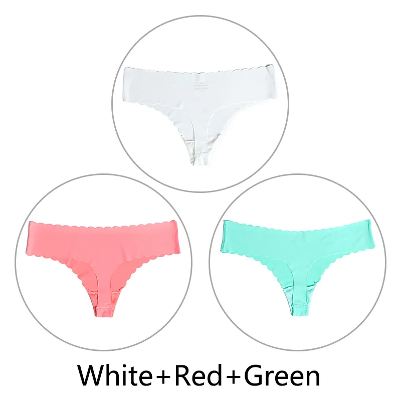 White Red Green 3 шт./партия ультра-тонкий открытый Шелковый бесшовный стринги с низкой посадкой, цельные сексуальные трусики-стринги, нижнее белье для женщин, танга XS-L, американский размер - Цвет: White Red Green