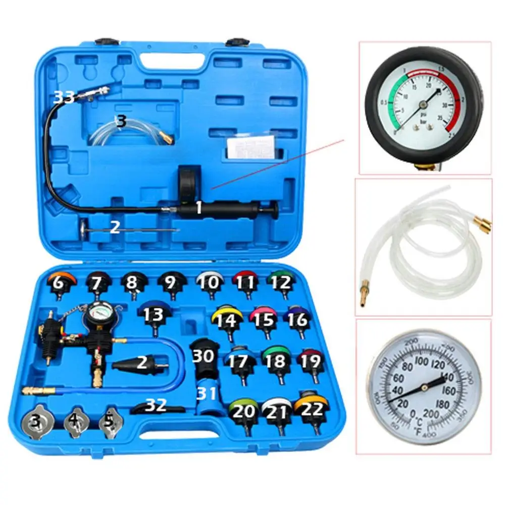 Набор для проверки давления в системе охлаждения радиатора 28 шт. Универсальный тип подключения по вакууму с обнаружением утечки воды из резервуара.