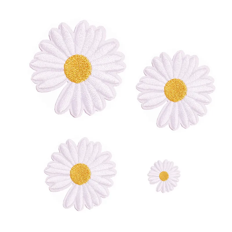 White pink purple Sunflower Daisy Flower Embroidered Iron On Patches for Clothes Dress Jacket Jeans Stickers DIY Patches