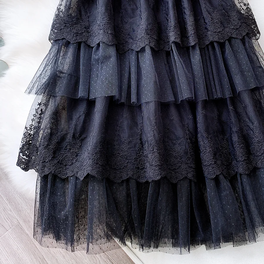 

Sweet flower embroidery half-length skirt gentle wind lace cake skirt fairy skirt Korean puff skirt