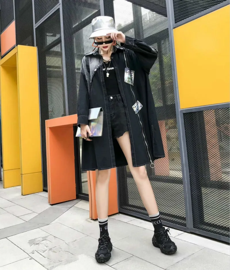 Max LuLu Осенняя Роскошная Корейская уличная Женская одежда в стиле панк женские Лоскутные Длинные тренчи с принтом винтажные джинсовая ветровка