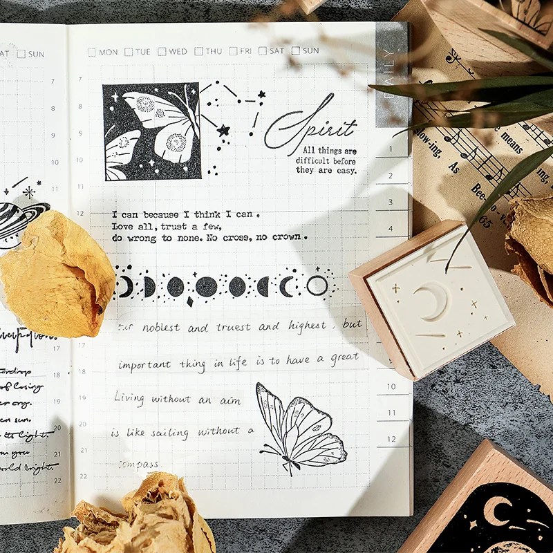 Винтаж фаза Луны планета дерева печать деревянные и резиновые штампы для