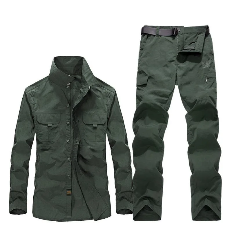 

Summer Quick Dry Removable Shirt Men Breathable Sports Outdoor Fishing Trekking Hiking Climbing Lightweight Military Shirts+Pant