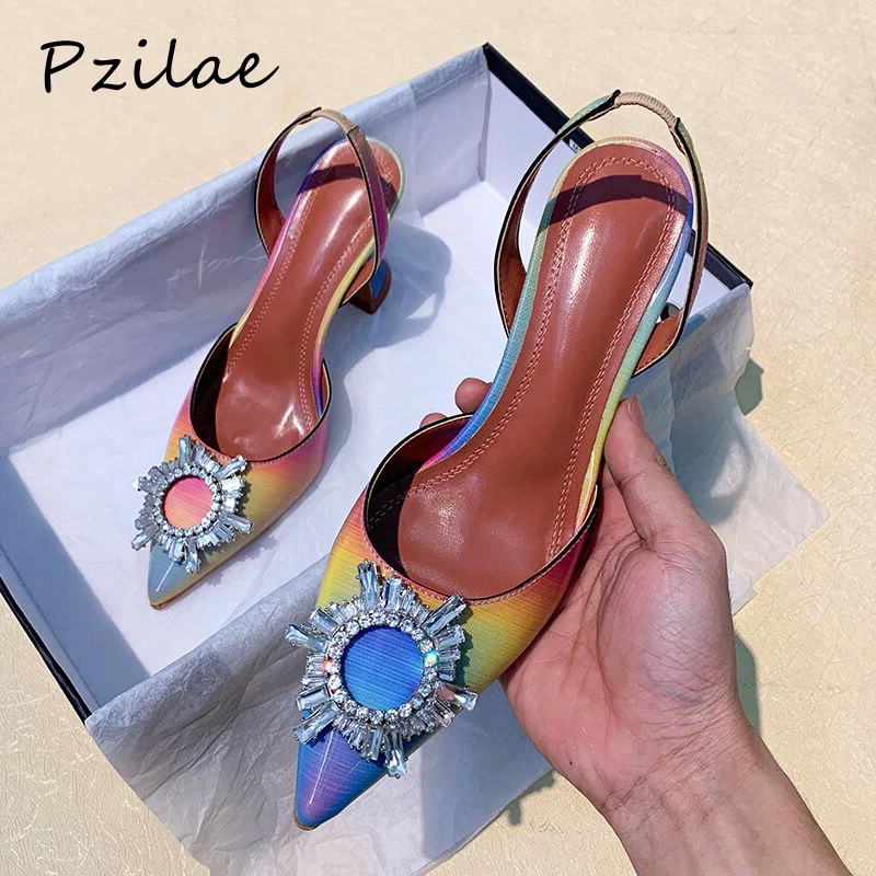 Pzilae/Модные женские босоножки с ремешком на пятке Разноцветные Женские туфли