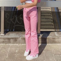 2021 fashion spring and autumn pink flared pants women high waist slim ins style female korean version vintage streetwear