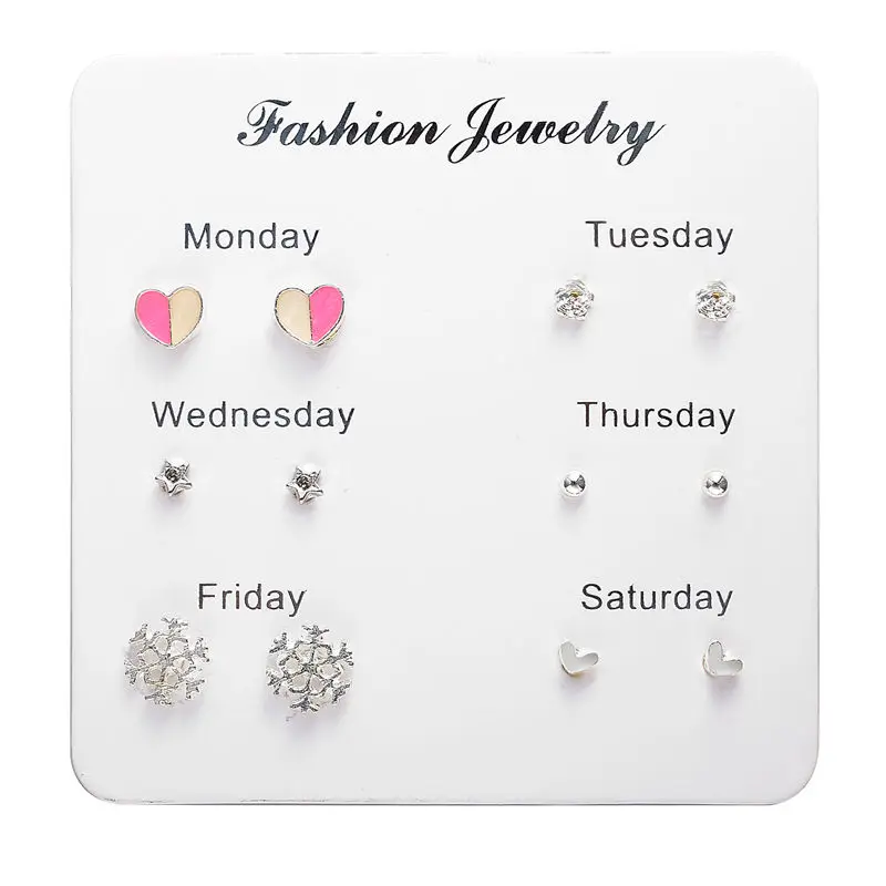 Набор сережек на одну неделю модные простые серьги гвоздики в форме сердца с