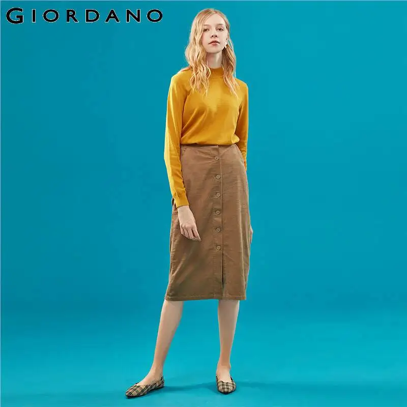 Giordano женская водолазка с круглым воротом и длинными рукавами, из натурального хлопка