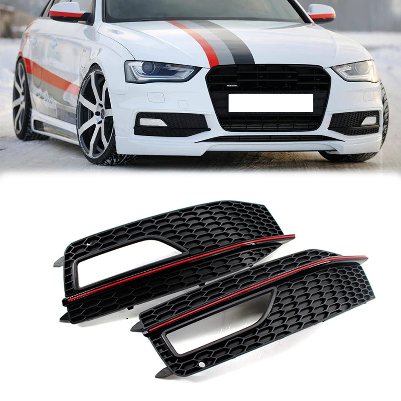 

Левая Правая передняя нижняя решетка автомобиля противотуманная фара решетка с красной полосой Крышка для Audi A4 S4 S-line Facelift 2013 2014 2015 черный