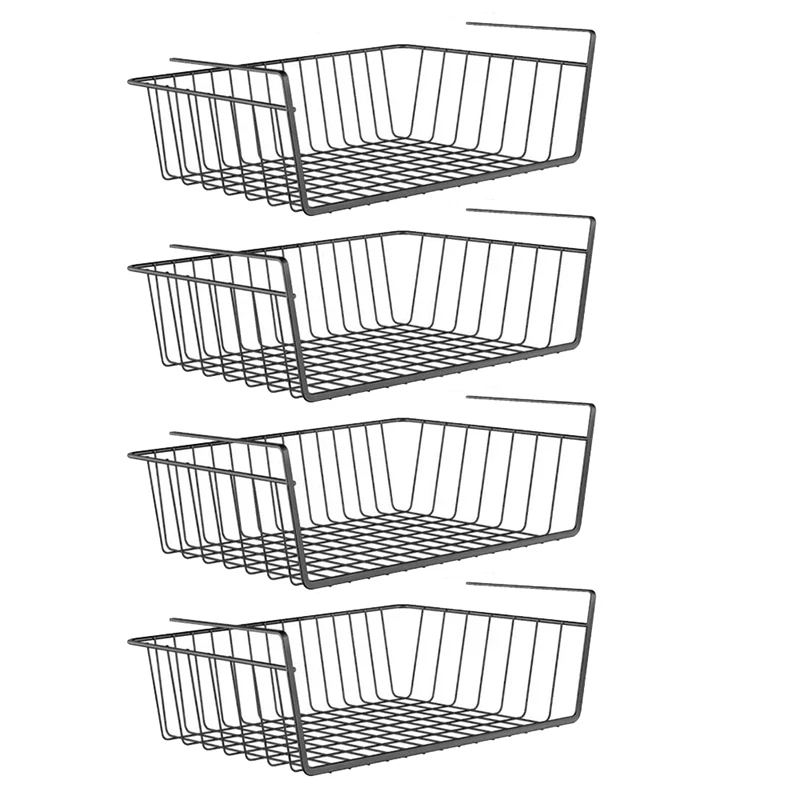 

Under Shelf Basket, 4 Pack Black Iron Rack, for Storage Space on Kitchen Pantry Desk Bookshelf Cupboard