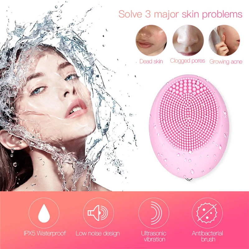

Mini Ultrasonic Vibration Facial Cleansing Brush Silicone Waterproof Face Cleanser Dead Skin Exfoliating Blackhead Removal Brush