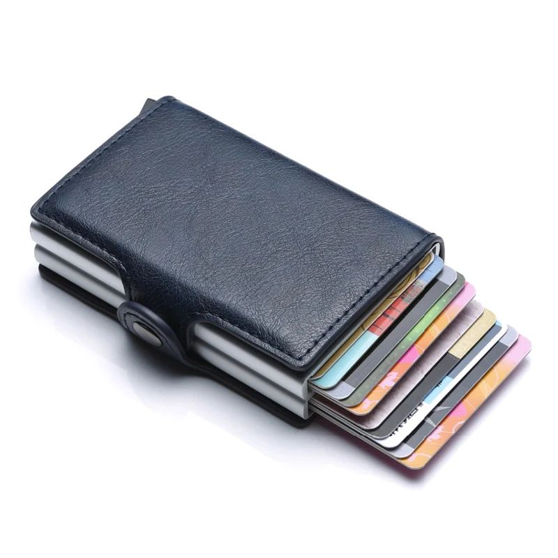 

Мужской держатель для кредитных карт с Rfid-защитой, двойной кошелек из искусственной кожи и алюминия, чехол для визиток, кредитных карт