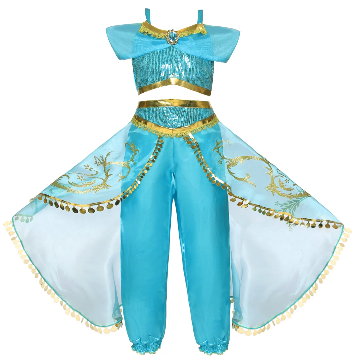 Princess Jasmine Costumes For Girls Cosplay Dress Up Kids Halloween Fantasy Top Pants 2pcs Set Lace Costume Sleeveless Dresses |