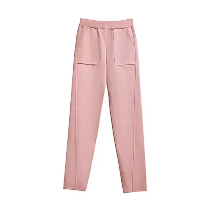 pink Женские зимние теплые шерстяные Плотные шаровары трикотажные штаны по лодыжку в стиле ретро утепленные однотонные розовые/синие повседневные свободные трикотажные штаны брюки - Цвет: pink