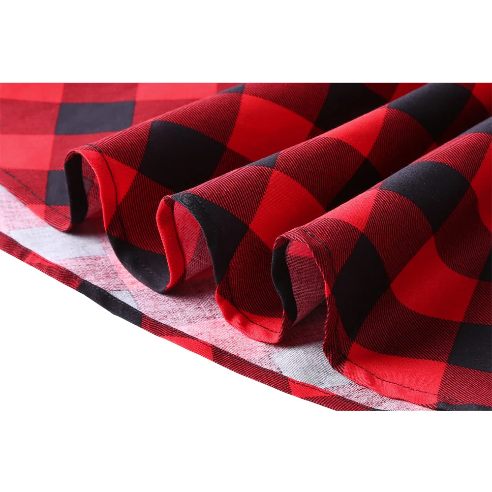 Женское винтажное платье в клетку красное Хлопковое с пышной юбкой стиле ретро 50