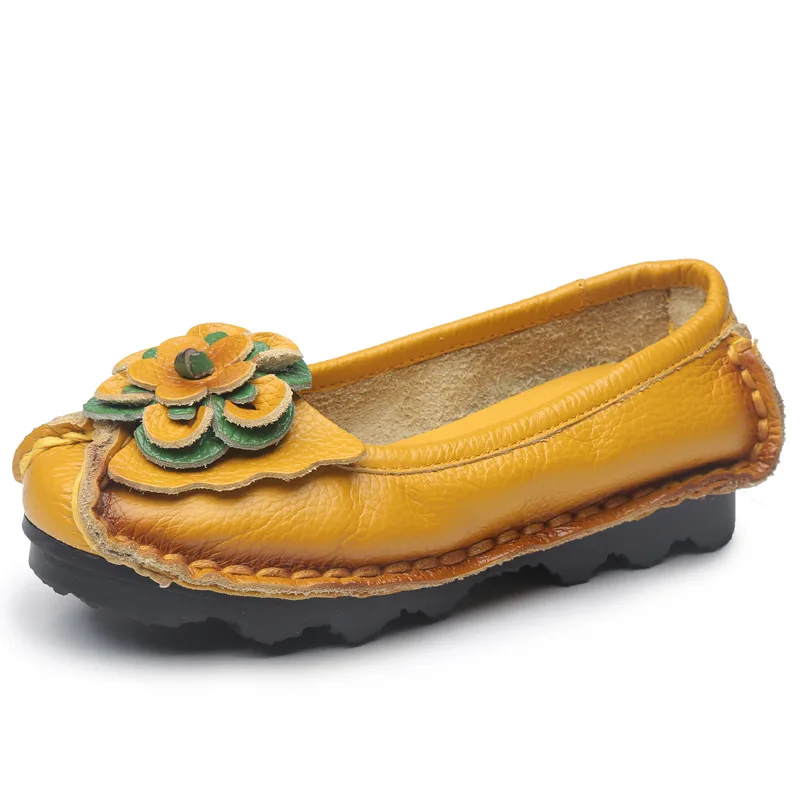 

Sexy Purple Flower Flats Female Spring Summer Loafers Shoes Woman Genuine Leather Flats 2021 New