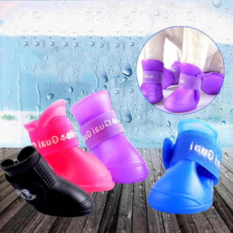 

4pcs M/XXL Anti Slip Waterproof Candy Colors Rubber Boots Fashion Pet Rain Shoes