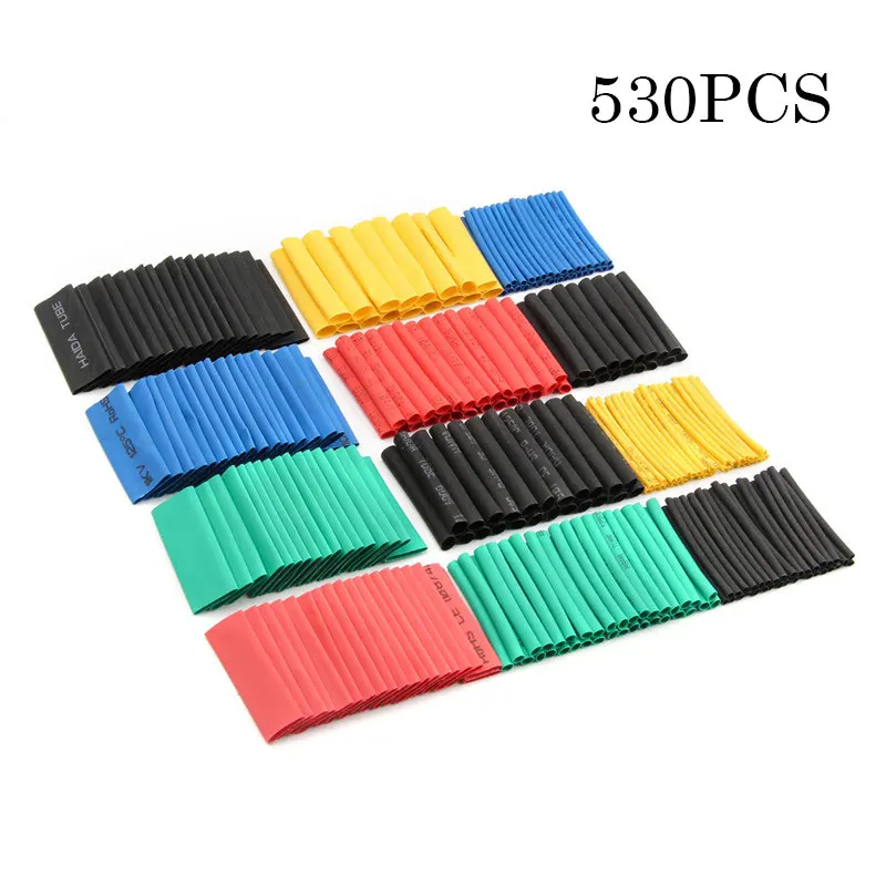 530 PCS 70/164/328/530 шт. термоусадочная трубка изоляционные, термоусадочные трубки ассортимент полиолефинов Соотношение 2:1 Обёрточная бумага провода изолированные Кабельные муфты - Цвет: 530 PCS