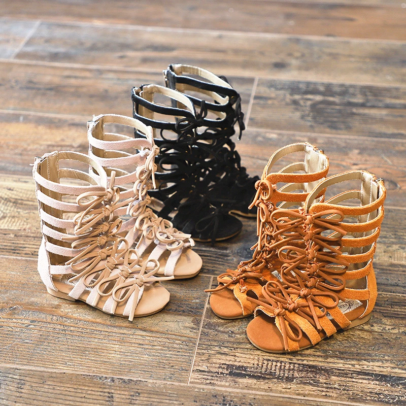 

Real leather Girls sandals Suede leather Children Roman sandals Bow Female Boots Kids gladiator sandals Children fashion sandals