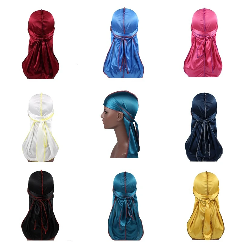 Цветные шелковые банданы Durag для мужчин и женщин шитые в стиле унисекс с длинным