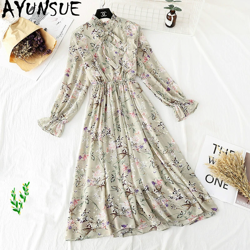 Летнее шифоновое платье AYUNSUE женское длинное корейское пляжное с цветочным