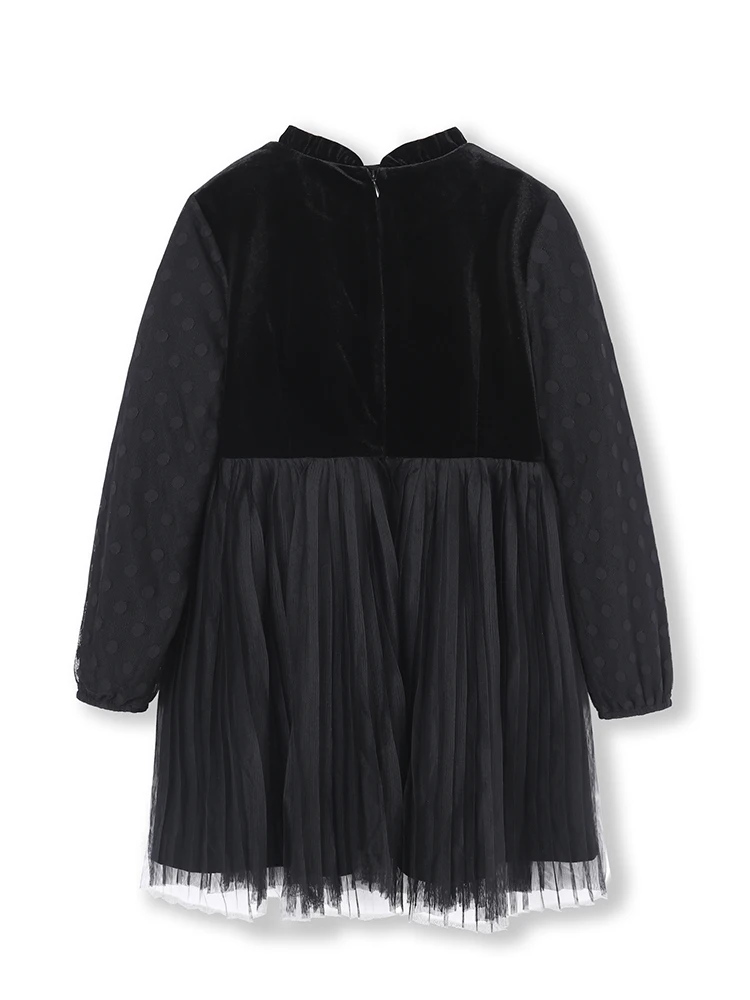 Платье-трапеция вельветовое до колен с оборками на воротнике для