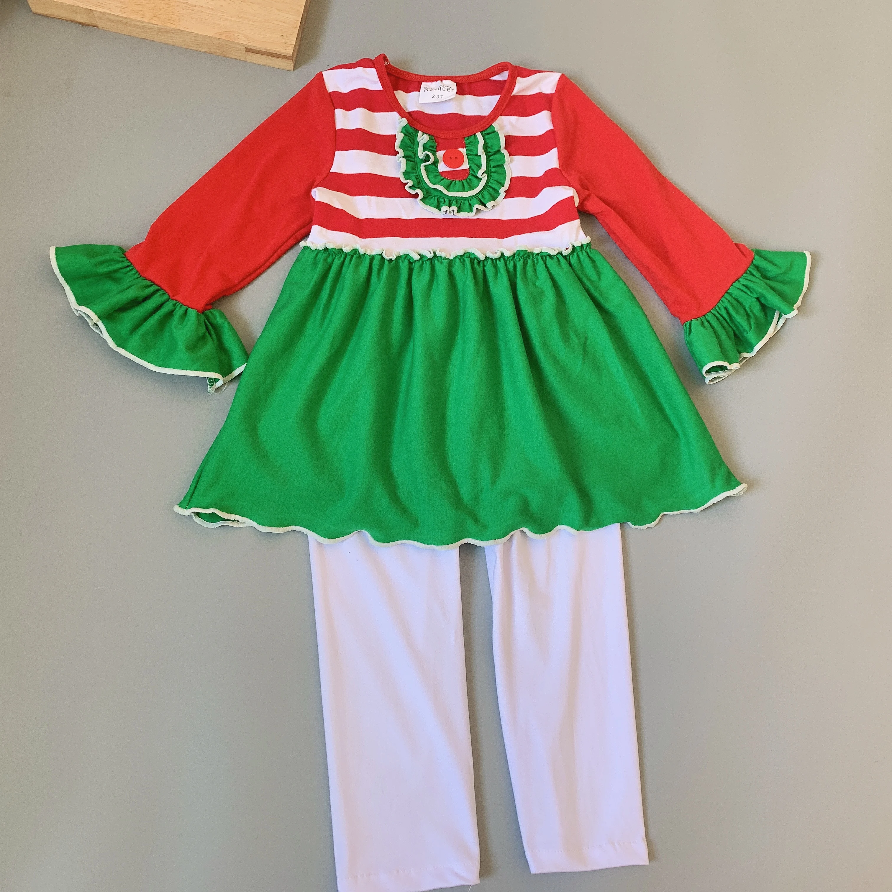 Детские Рождественские комплекты платье в красную полоску с длинным рукавом