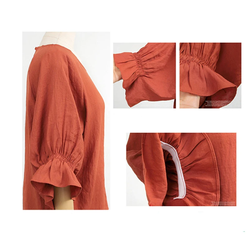 

2020 Summer Woman Solid color O-Neck Drawstring Sleeves Plus Size Shirt