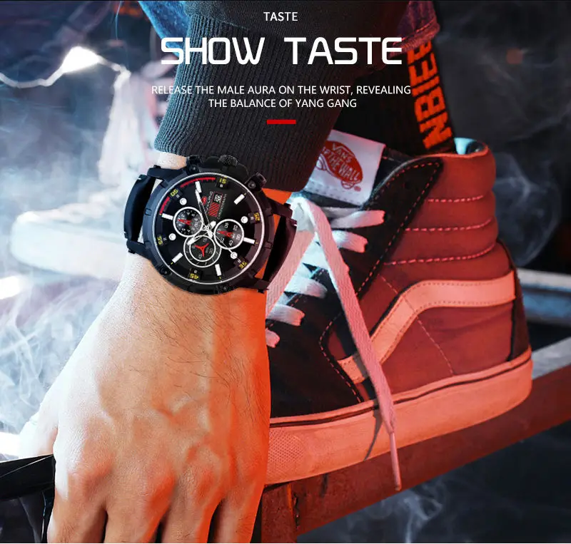 

Kunhuang New Luxury Quartz Watch Men Outdoor Mens Watches Sport Watches Chronograph Wristwatch Clock Leather Wrist Watch
