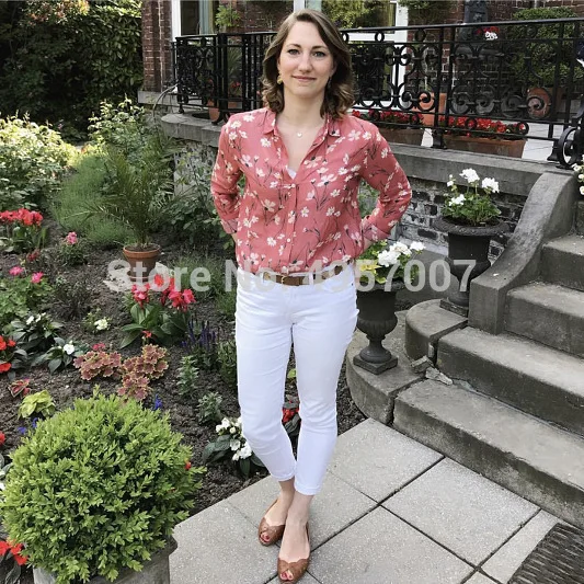 Женская блузка с длинным рукавом и отложным воротником из шелка хлопка|Блузки| |