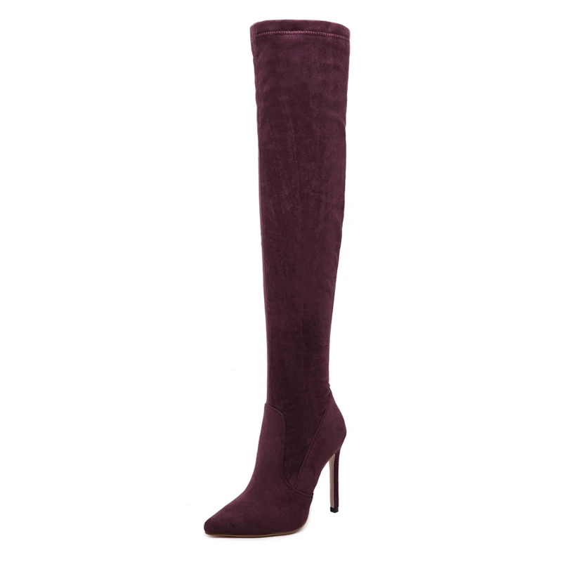 sexy boots Women Thigh High Boots Fashion Suede Leather Heels red long Female Over The Knee Shoes LJA906 |
