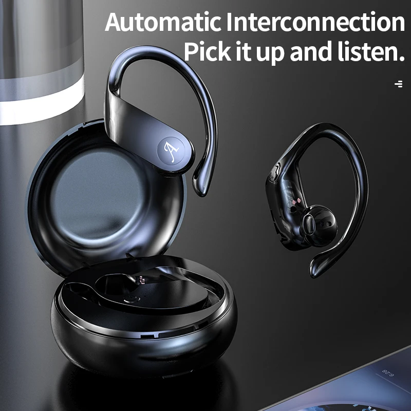 

Wireless Earbuds With Earhooks for Sport Bluetooth 5.0 Headphones Extra Bass Earphone Charging Case for Running Yoga Workout