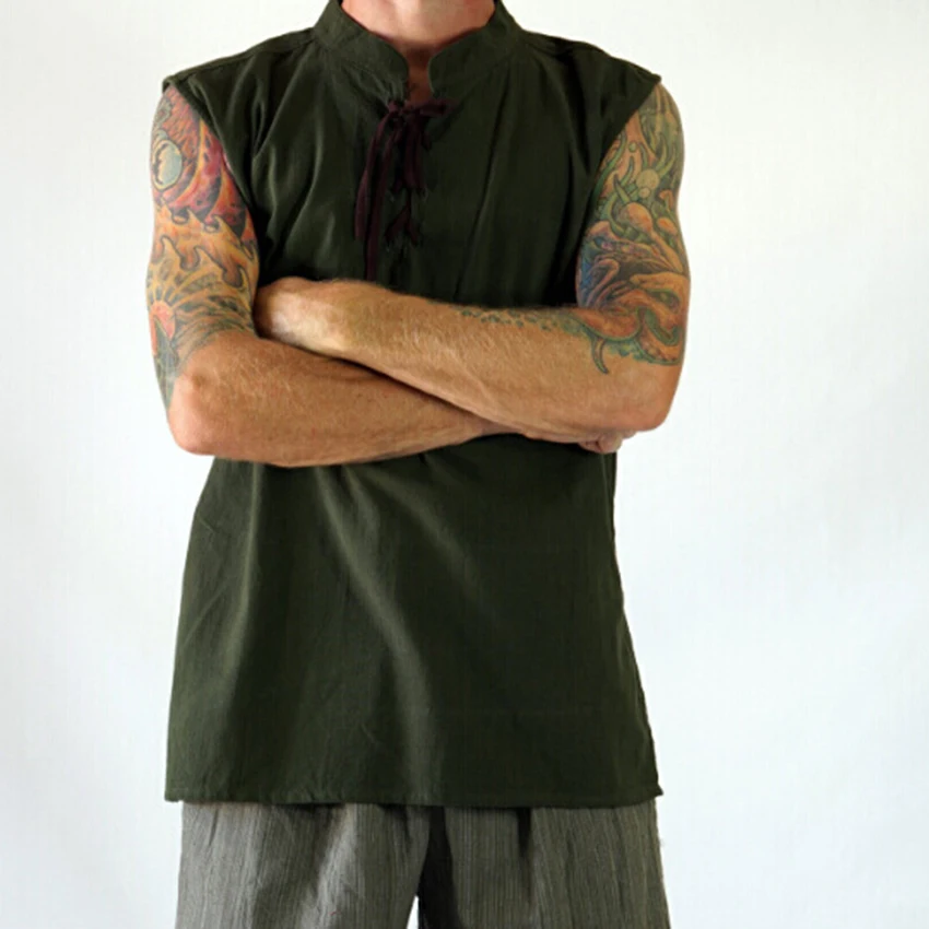 Средневековый Новый однотонный жилет без рукавов со стоячим воротником мужская