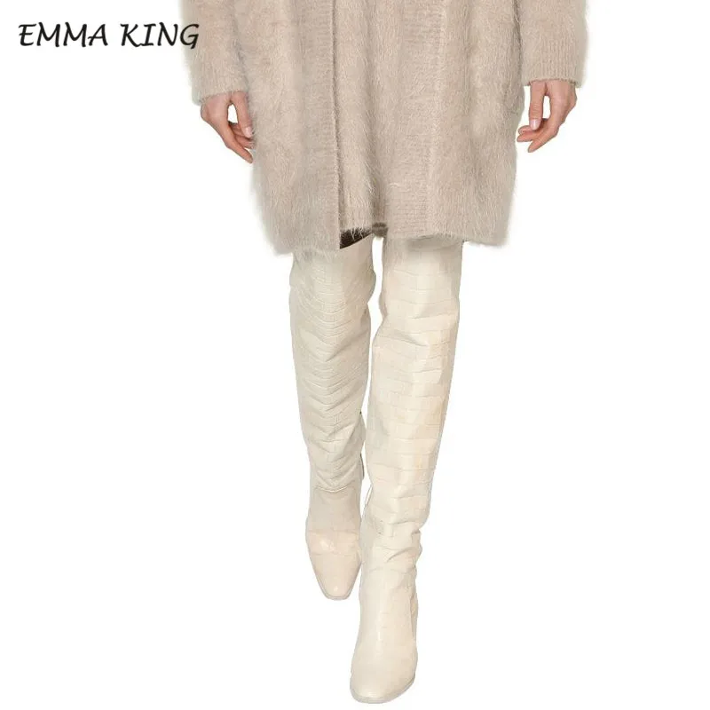 Microfiber 1 Emma king/женские зимние ботинки с узором «крокодиловая кожа» пикантные ботфорты с острым носком модная женская обувь на каблуке, большой размер 43 - Цвет: Microfiber 1