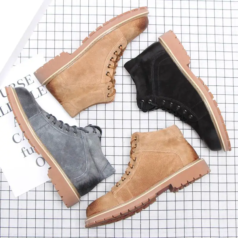 

Ботинки мужские коричневые замшевые, модные повседневные ботинки с круглым носком, на шнуровке, безопасные для работы и отдыха, размеры 38-44