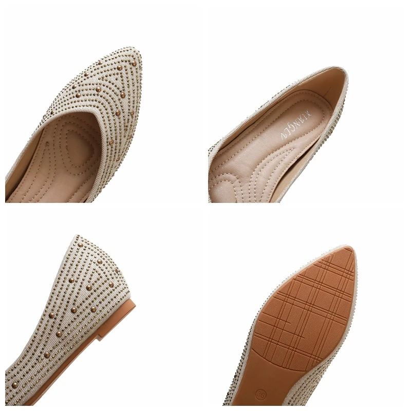 

ASILETO New 2021 Ladies Flat Shoes Pointed Toe Crystal Bling Slip-On Rivets Stylish Soft Breathable Big Size 36-42 B2361